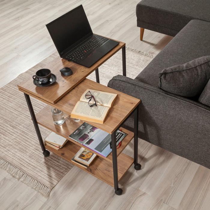 Hanah Home Mesa Auxiliar Industrial Tablero Melamina Pino Atlántico y Negro 70x63x76 cm